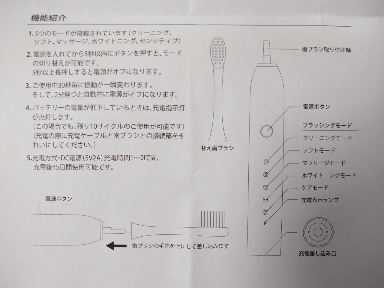 電動歯ブラシの説明書